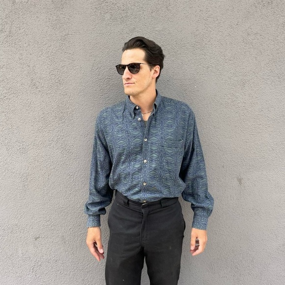 Vintage Jhane Barnes Shirt blue Pattern Button Down 90's Men's - Picture 3 of 7